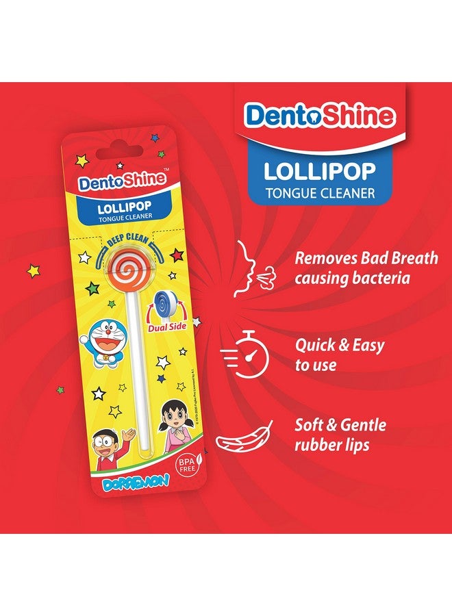 DentoShine Oral Care Combo Ages 2+ (Sticky Toothbrush For Kids + Lollipop Tongue Cleaner + Flavored Toothpaste 80 G X 2) (Mango & Strawberry) - Image 3