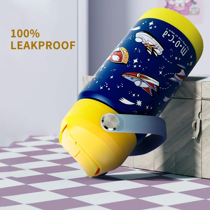 Moca Kids Water Bottle 350ml | Hot&Cold Stainless Steel Sipper Bottle for Kids with Soft Nozzle |Boys & Girls KIds Leak-Proof Bottle for School & Travel | Non-Slip Base (Orbit) - Image 3