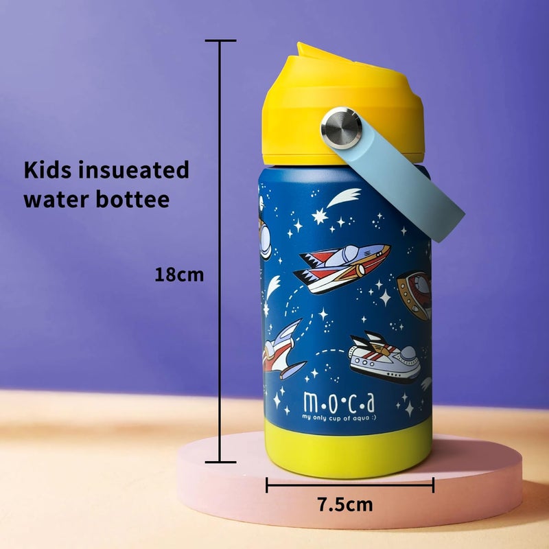 Moca Kids Water Bottle 350ml | Hot&Cold Stainless Steel Sipper Bottle for Kids with Soft Nozzle |Boys & Girls KIds Leak-Proof Bottle for School & Travel | Non-Slip Base (Orbit) - Image 5