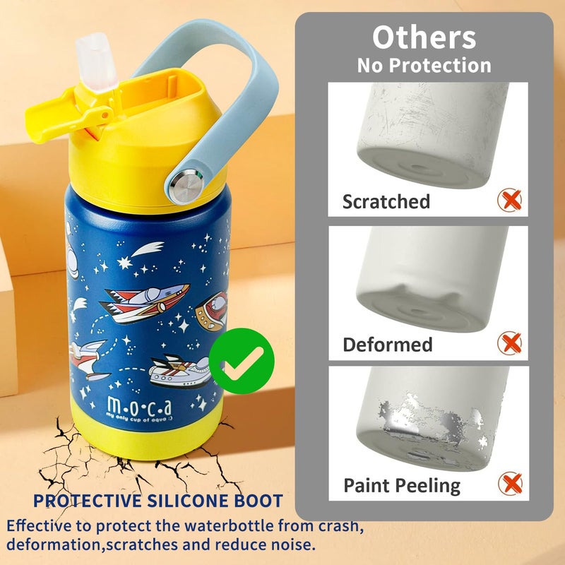 Moca Kids Water Bottle 350ml | Hot&Cold Stainless Steel Sipper Bottle for Kids with Soft Nozzle |Boys & Girls KIds Leak-Proof Bottle for School & Travel | Non-Slip Base (Orbit) - Image 4