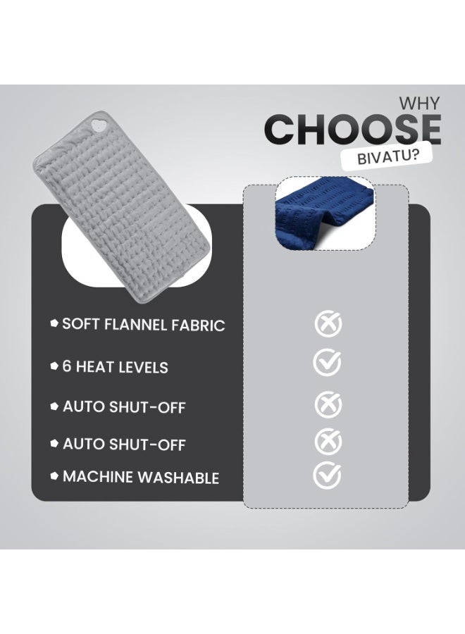 BIVATU Electric Heating Pad – 6 Temperature Levels, Auto Shut-Off, 87-Inch Power Cord, Machine Washable – Pain Relief for Back, Neck, Shoulders, Abdomen, and Period Cramps - Image 3