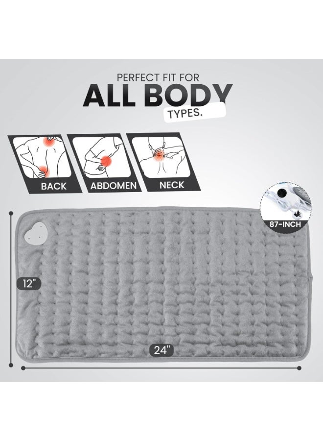 BIVATU Electric Heating Pad – 6 Temperature Levels, Auto Shut-Off, 87-Inch Power Cord, Machine Washable – Pain Relief for Back, Neck, Shoulders, Abdomen, and Period Cramps - Image 2