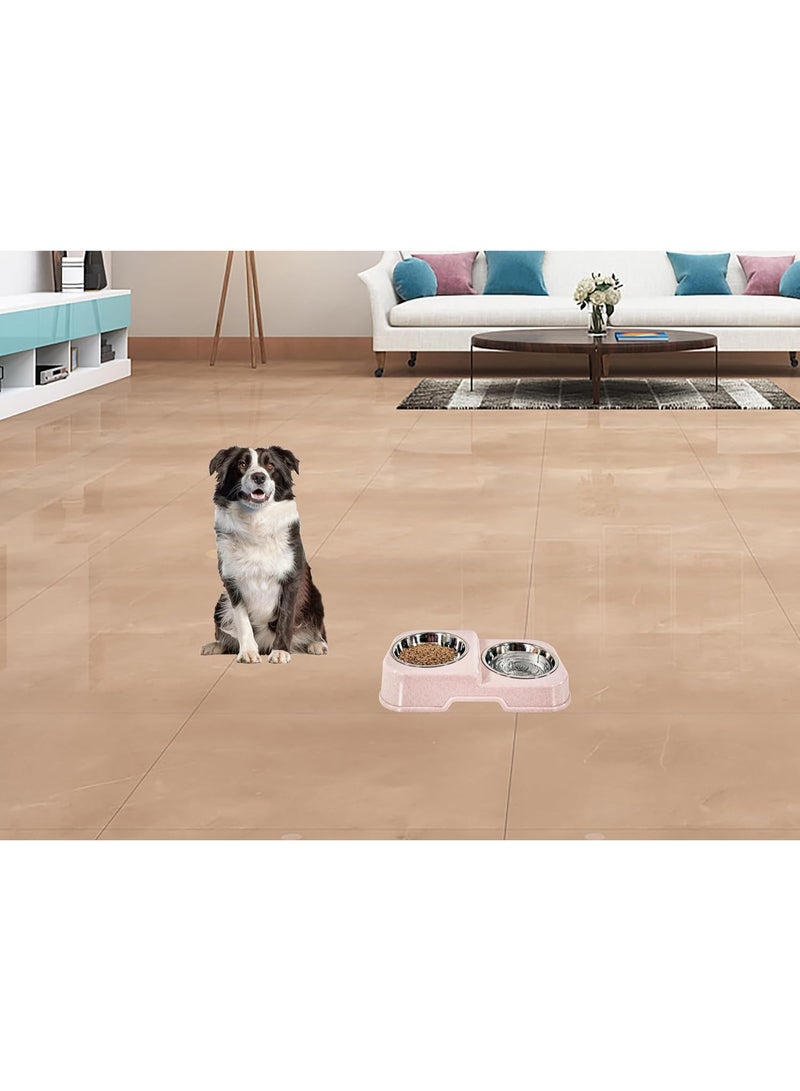 أن ان سي بيتس مجموعة وعاء مزدوج للكلاب، وحدة تغذية بلاستيكية متينة للكلاب مع وعاءين من الفولاذ المقاوم للصدأ، تصميم غير قابل للانزلاق، وتصميم قابل للفصل، مناسب للحيوانات الأليفة الصغيرة والمتوسطة، سهل التنظيف 34 سم (وردي) - Image 3