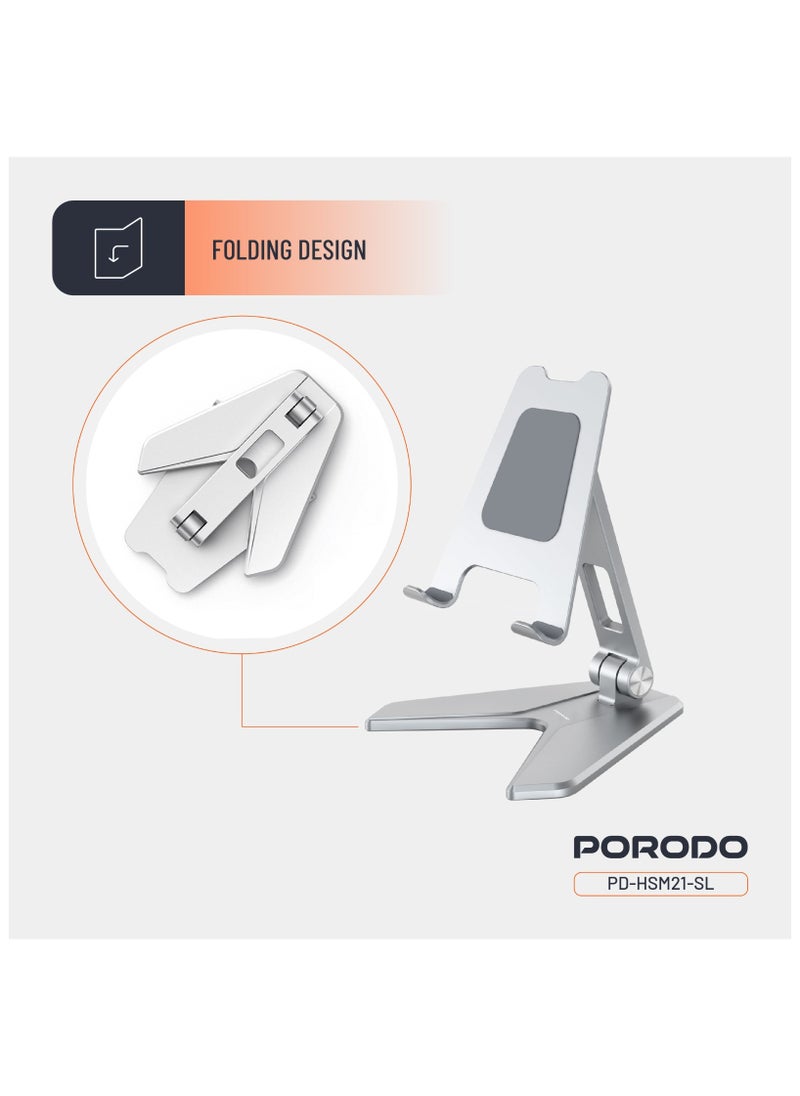 porodo Mobile Stand Aluminum Alloy / Phone Stand / Phone Mount / 8" Devices Support / Lightweight / Flexible Angle Desk Phone Holder - Silver  - Image 3