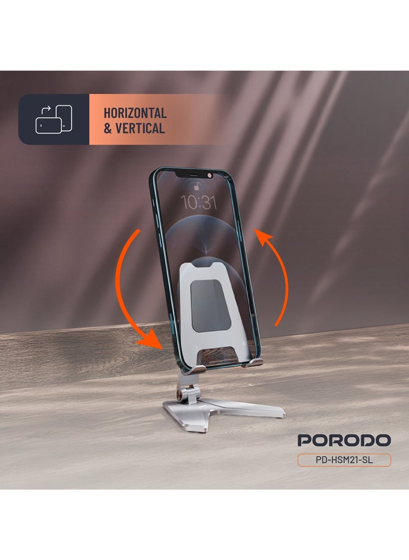 porodo Mobile Stand Aluminum Alloy / Phone Stand / Phone Mount / 8" Devices Support / Lightweight / Flexible Angle Desk Phone Holder - Silver  - Image 4