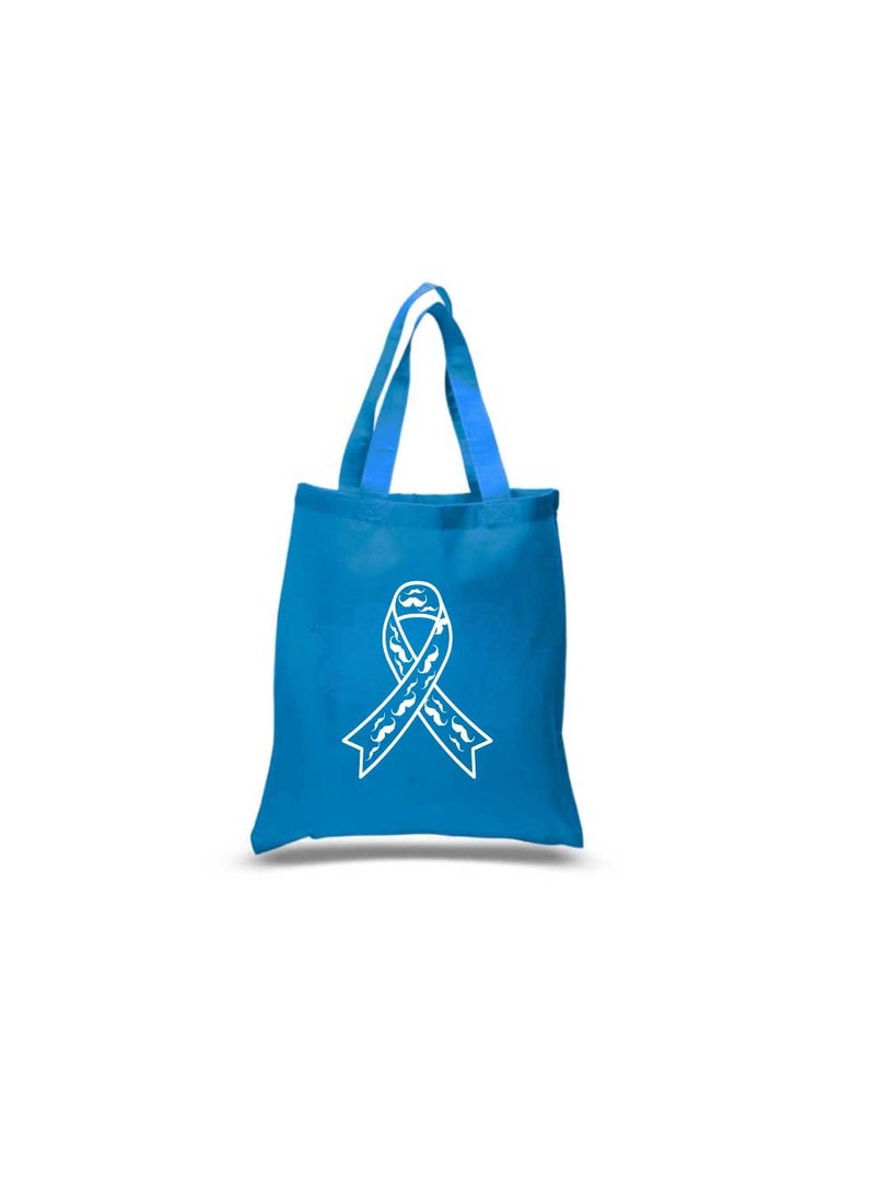 برينت شوب فور مي حقيبة حمل قطنية زرقاء من موفمبر بتصميم شارب - حقيبة صديقة للبيئة قابلة لإعادة الاستخدام للاستخدام اليومي - حقيبة كتف متينة وخفيفة الوزن - مثالية لحملات موفمبر - Image 1