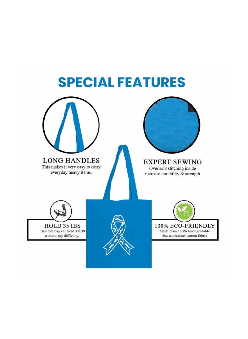 برينت شوب فور مي حقيبة حمل قطنية زرقاء من موفمبر بتصميم شارب - حقيبة صديقة للبيئة قابلة لإعادة الاستخدام للاستخدام اليومي - حقيبة كتف متينة وخفيفة الوزن - مثالية لحملات موفمبر - Image 2