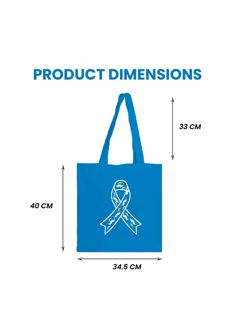 برينت شوب فور مي حقيبة حمل قطنية زرقاء من موفمبر بتصميم شارب - حقيبة صديقة للبيئة قابلة لإعادة الاستخدام للاستخدام اليومي - حقيبة كتف متينة وخفيفة الوزن - مثالية لحملات موفمبر - Image 3