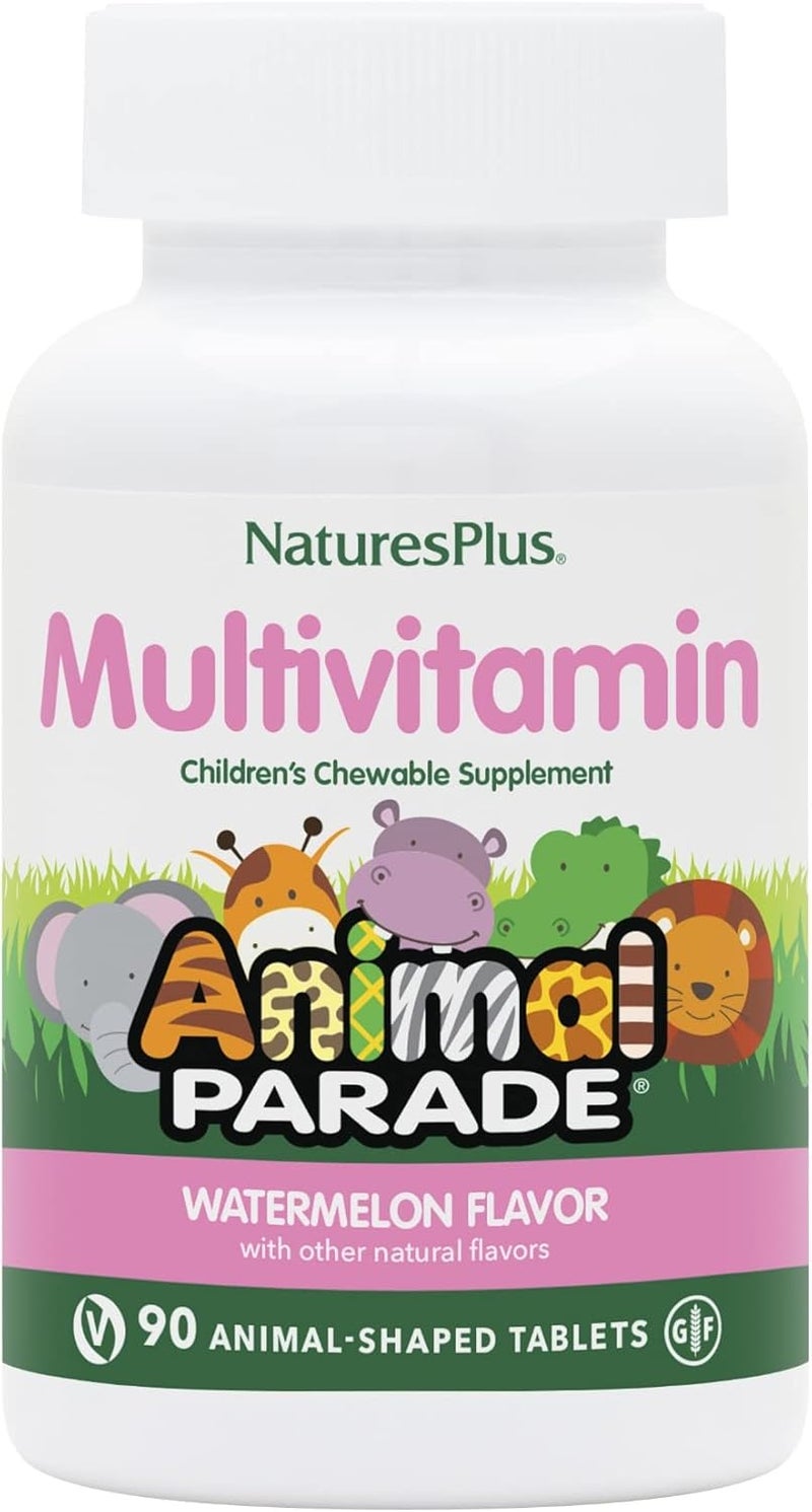 NaturesPlus Natures Plus Animal Parade Multivitamin Childrens Chewables  Watermelon Flavor  90 Animal Shaped Tablets  Promotes Health and WellBeing  Vegetarian Gluten Free  45 Servings - Image 1