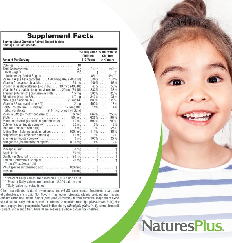 NaturesPlus Natures Plus Animal Parade Multivitamin Childrens Chewables  Watermelon Flavor  90 Animal Shaped Tablets  Promotes Health and WellBeing  Vegetarian Gluten Free  45 Servings - Image 5