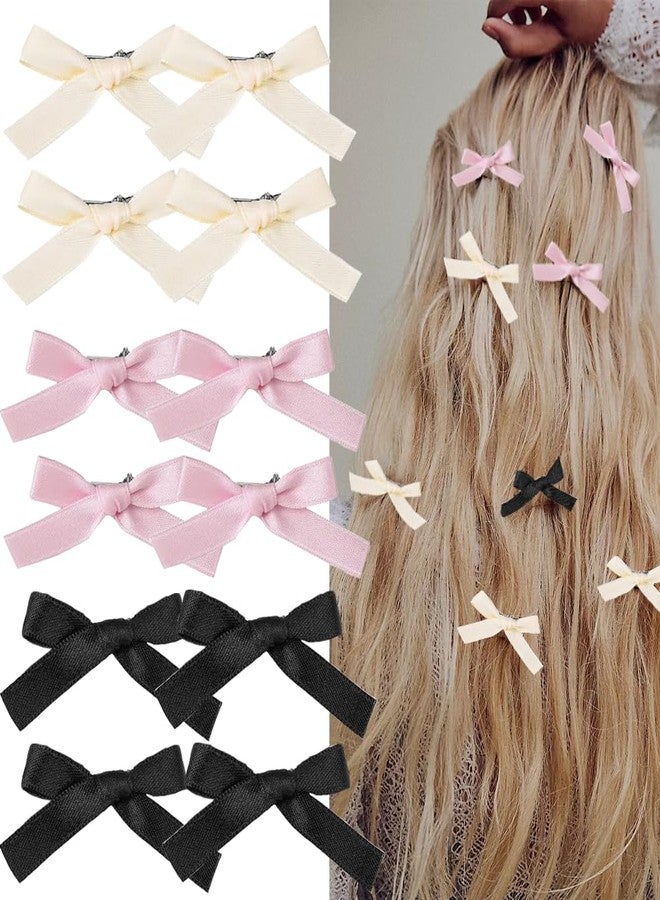 Bmobuo Silk Mini Hair Bows - 12Pcs Cute Pink, Black, and White Ribbon Bows for Girls and Women - Image 1