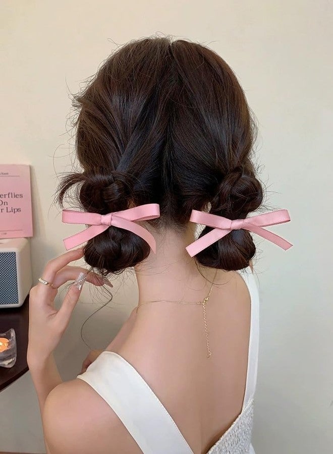 Bmobuo Silk Mini Hair Bows - 12Pcs Cute Pink, Black, and White Ribbon Bows for Girls and Women - Image 5