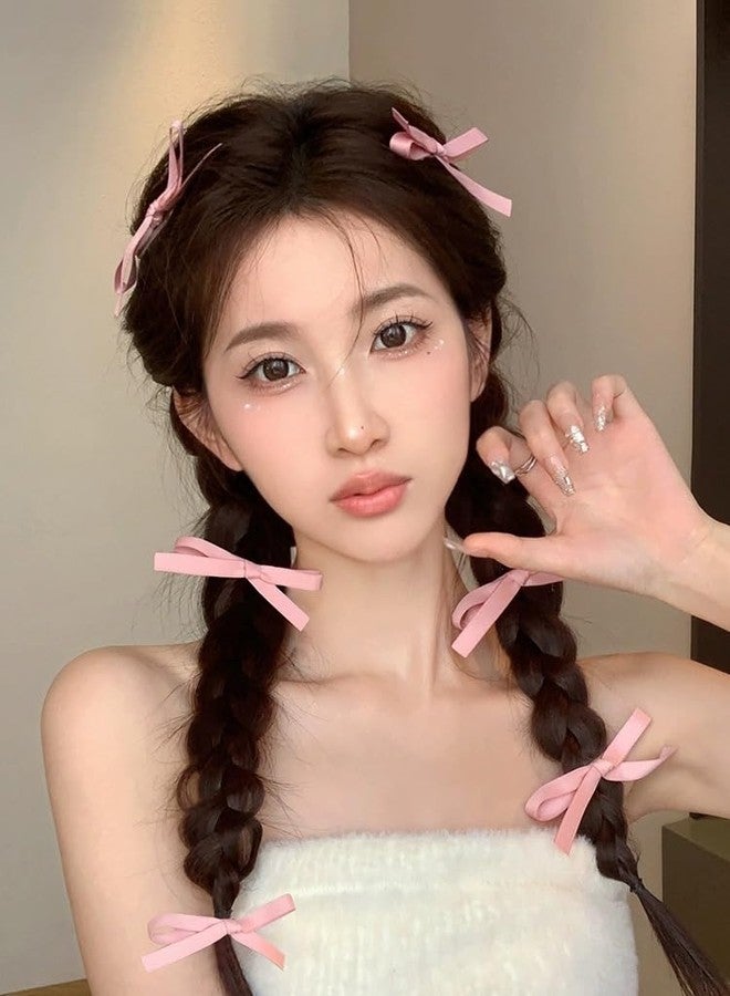 Bmobuo Silk Mini Hair Bows - 12Pcs Cute Pink, Black, and White Ribbon Bows for Girls and Women - Image 3