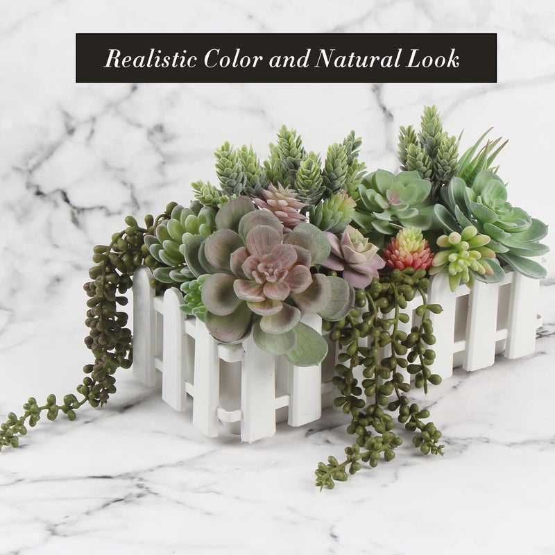 CCINEE CCINEE 16Pcs Artificial Succulents Plants  Assorted Flocking Fake Succulent String of Pearls Aloe Unpotted Faux Mini Realistic Succulents for Garden Home Indoor Outdoor Decoration DIY Craft Supply  - Image 4