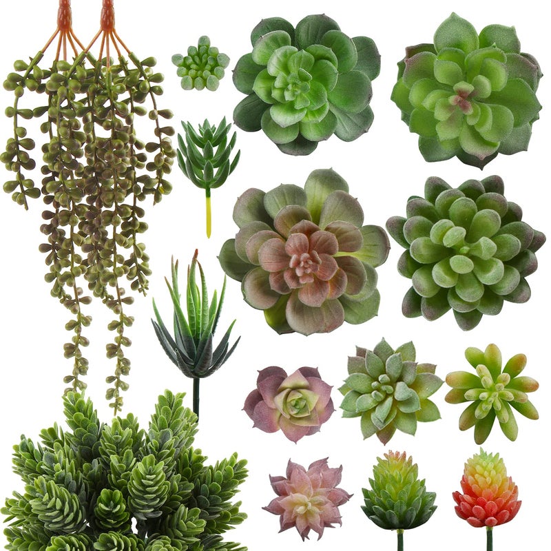 CCINEE CCINEE 16Pcs Artificial Succulents Plants  Assorted Flocking Fake Succulent String of Pearls Aloe Unpotted Faux Mini Realistic Succulents for Garden Home Indoor Outdoor Decoration DIY Craft Supply  - Image 1