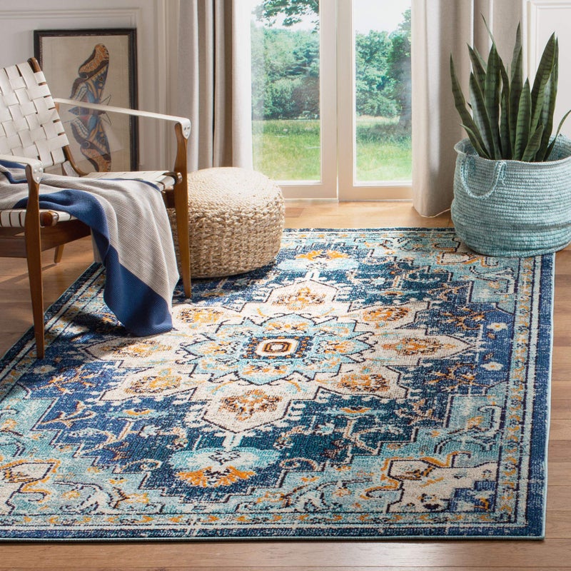 SAFAVIEH Madison Collection Area Rug  53 x 76 Blue  Light Blue Boho Chic Medallion Distressed Design NonShedding  Easy Care Ideal for High Traffic Areas in Living Room Bedroom MAD473M