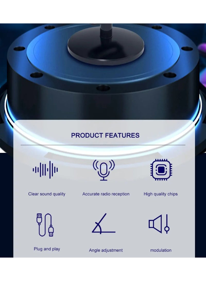 مجموعة ميكروفون استوديو ZFSZ M7 RGB USB ذو مكبر صوت مكثف مع حامل مكتبي دائري ومحول Type-C، مزود بتقنية ذكية لتقليل الضوضاء، وكتم الصوت بضغطة زر واحدة، وميزة التوصيل والتشغيل الفوري، مناسب للألعاب والبث المباشر والبودكاست والهواتف/أجهزة الكمبيوتر - Image 3