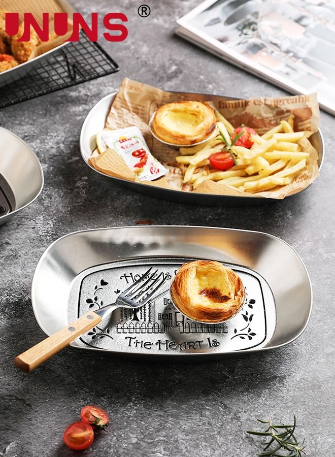 UNUNS 3-Piece Serving Tray,Metal Barbecue Plate,Vintage Feeding Serving Camping Plate Dish For Outdoor,Fruit,BBQ,Flower Pattern - Image 2