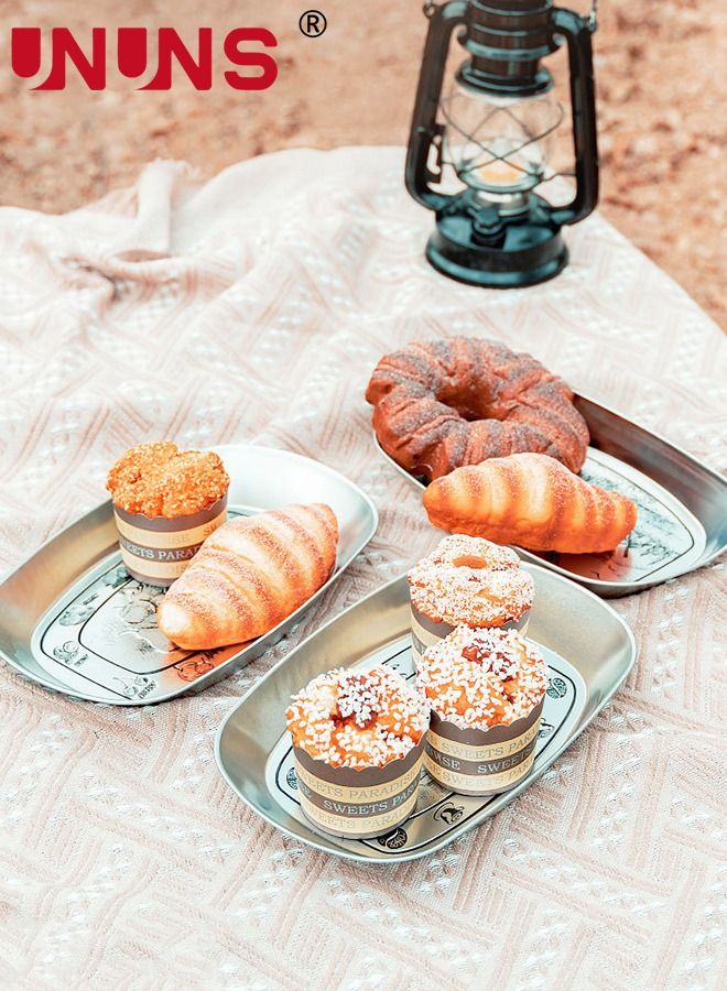 UNUNS 3-Piece Serving Tray,Metal Barbecue Plate,Vintage Feeding Serving Camping Plate Dish For Outdoor,Fruit,BBQ,Flower Pattern - Image 1