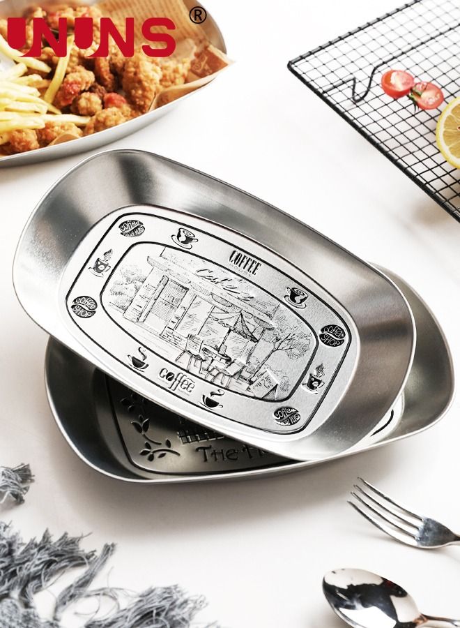 UNUNS 3-Piece Serving Tray,Metal Barbecue Plate,Vintage Feeding Serving Camping Plate Dish For Outdoor,Fruit,BBQ,Flower Pattern - Image 3