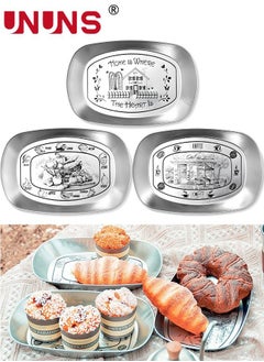 UNUNS 3-Piece Serving Tray,Metal Barbecue Plate,Vintage Feeding Serving Camping Plate Dish For Outdoor,Fruit,BBQ,Flower Pattern  - Image 4