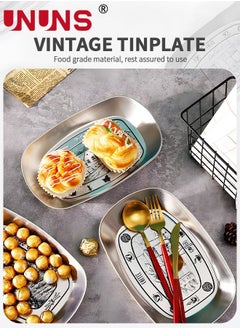 UNUNS 3-Piece Serving Tray,Metal Barbecue Plate,Vintage Feeding Serving Camping Plate Dish For Outdoor,Fruit,BBQ,Flower Pattern  - Image 5