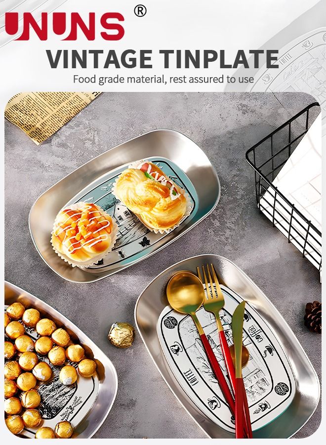 UNUNS 3-Piece Serving Tray,Metal Barbecue Plate,Vintage Feeding Serving Camping Plate Dish For Outdoor,Fruit,BBQ,Flower Pattern - Image 5