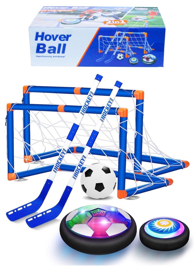 ISHWAZ - Hover Soccer Hockey 2 in 1 Ball Game Set for Indoor Outdoor Sports With 2 Goals, Rechargeable Floating Air Soccer Ball with Led Light and Foam Bumper, Football Game Set, Hovering Hockey Game Set - Image 1