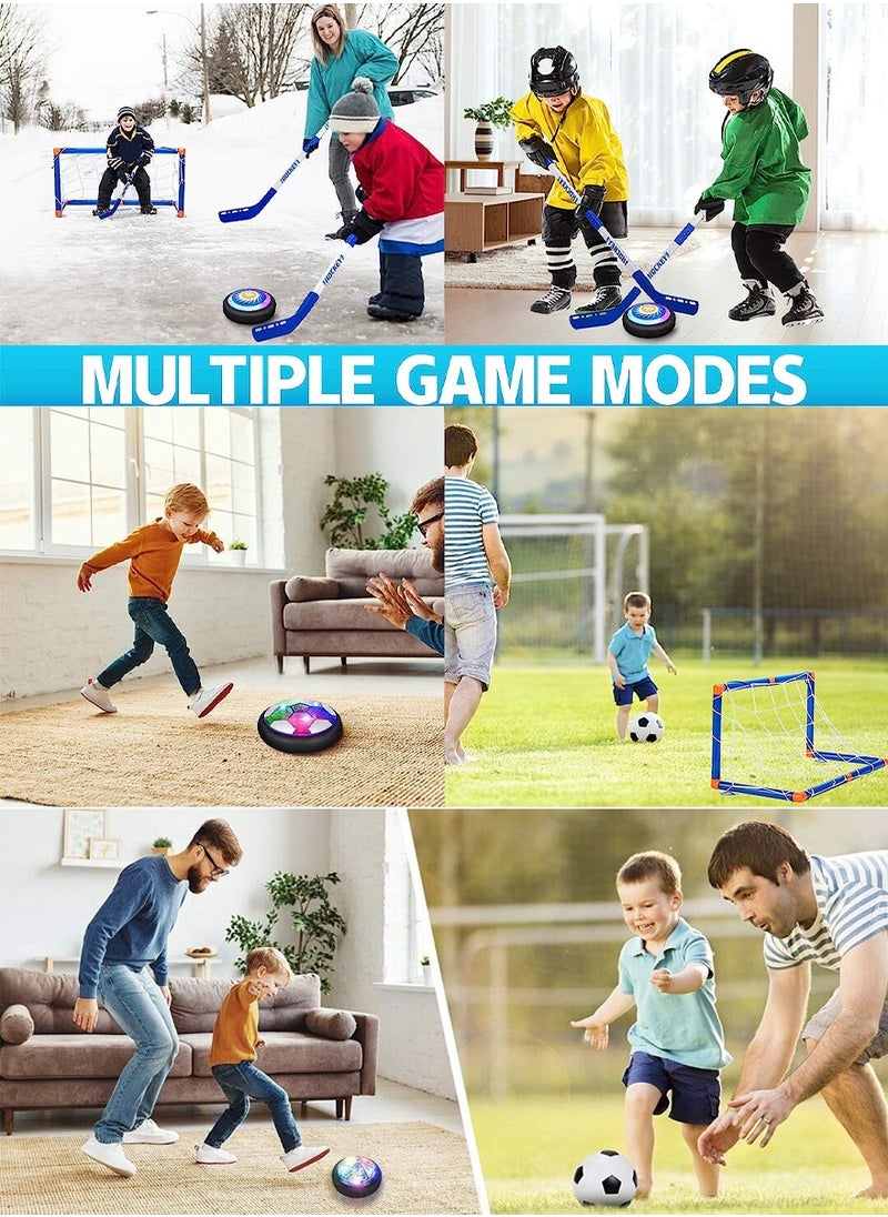 ISHWAZ - Hover Soccer Hockey 2 in 1 Ball Game Set for Indoor Outdoor Sports With 2 Goals, Rechargeable Floating Air Soccer Ball with Led Light and Foam Bumper, Football Game Set, Hovering Hockey Game Set - Image 1