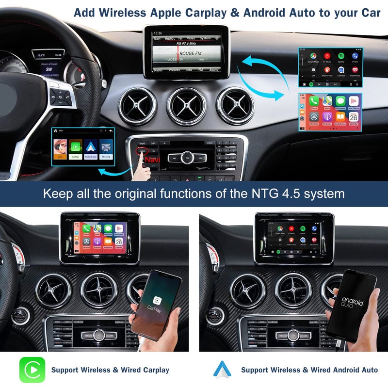 Generic Road Top Wireless Carplay Adapter Compatible with Mercedes Benz A/B/C/E/CLA/GLA/GLK/ML/SLK with NTG4.5 System, Fit for Apple Carplay & Android Auto Retrofit Kit, Mirroring,Camera  - Image 2