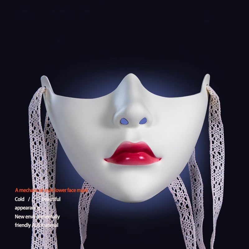 PTGHT قناع الجمال نصف الوجه بآلية الرياح من PTGHT بأجنحة الجمال للمرأة على طراز قديم قناع كامل للوجه السفلي للهالوين أو الكوسبلاي (أبيض) - Image 3