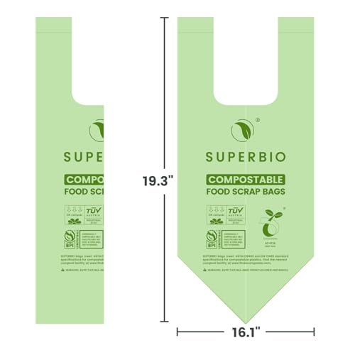 SUPERBIO 1.6 Gallon Handle Tie Compostable Food Scrap Bags, Small Compost Bags with Handles, 50 Count, 2 Pack, BPI & OK compost INDUSTRIAL - Image 5