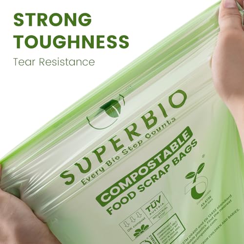 SUPERBIO 1.6 Gallon Handle Tie Compostable Food Scrap Bags, Small Compost Bags with Handles, 50 Count, 2 Pack, BPI & OK compost INDUSTRIAL - Image 4