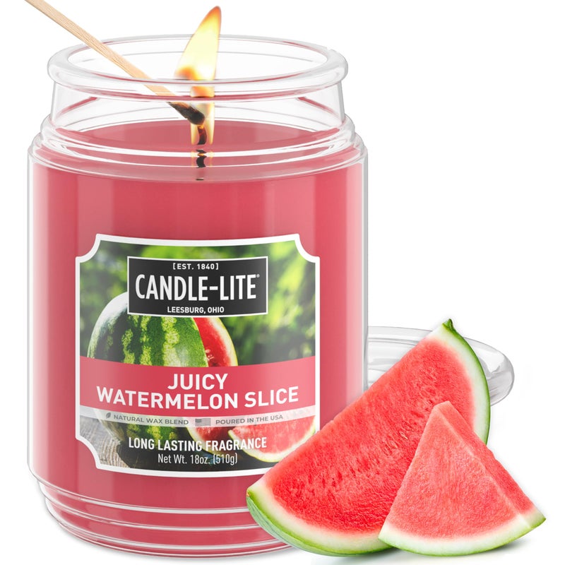 CANDLE-LITE Candlelite Scented Candles Juicy Watermelon Slice 18 oz Jar Proudly Poured in The USA Aromatherapy Candle SingleWick with 110 Hours of Burn Time Perfect for Creating a Refreshing Ambiance