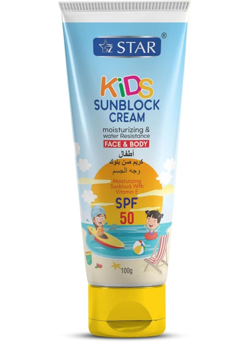 سز ستار واقي شمس للوجه والجسم للاطفال من اس زد ستار بعامل حماية من الشمس 50 (مكونات امنة) مرطب ومقاوم للماء مع فيتامين E واكسيد الزنك وثاني اكسيد التيتانيوم - غير دهني وسريع الامتصاص 100 غرام - Image 2