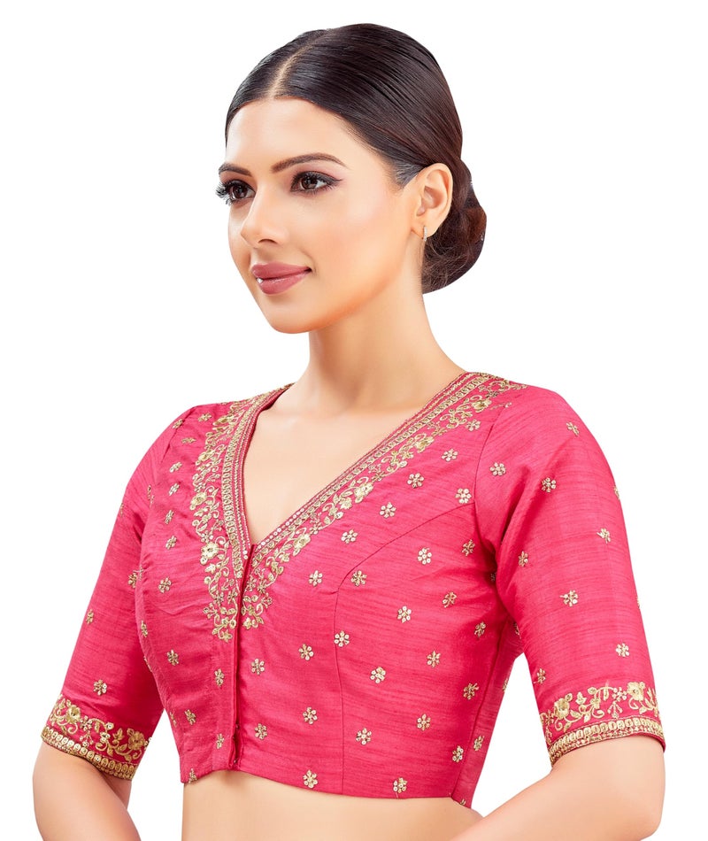 Studio Shringaar Women's Embroidered Wedding Saree Blouse (Pink, 38) - Image 3