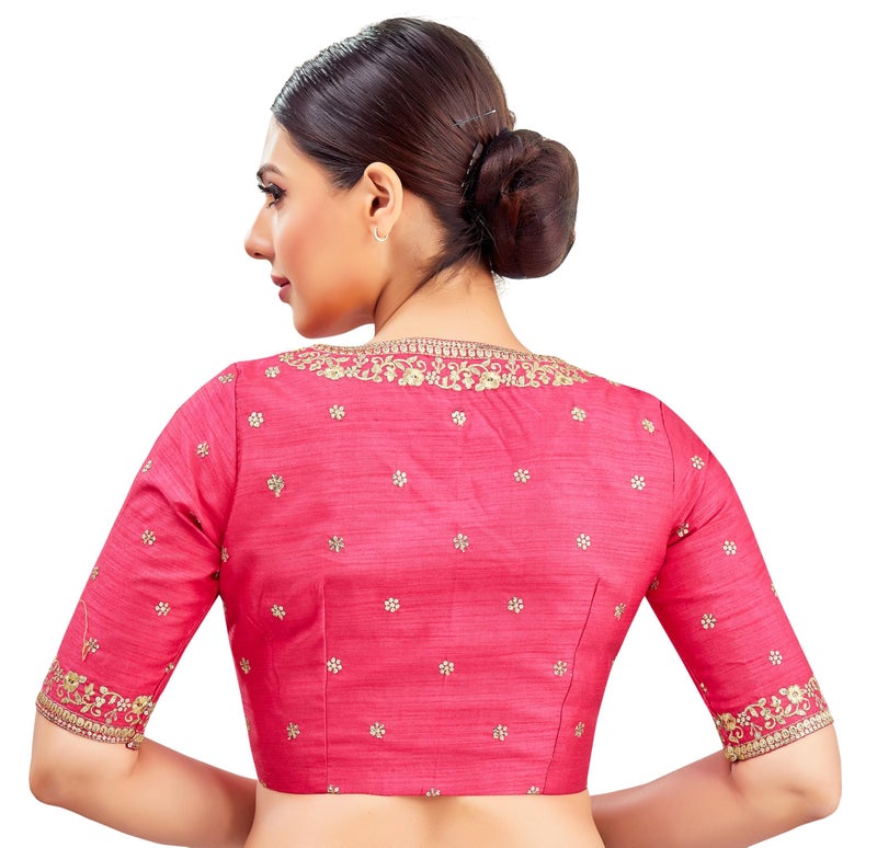 Studio Shringaar Women's Embroidered Wedding Saree Blouse (Pink, 38) - Image 2