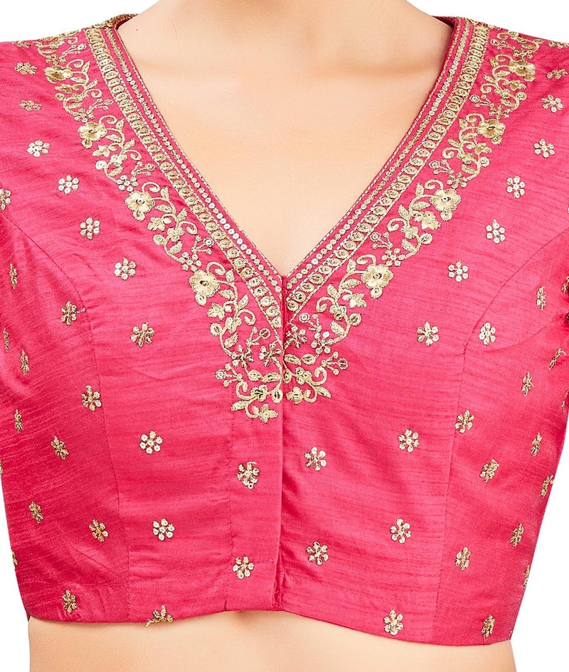 Studio Shringaar Women's Embroidered Wedding Saree Blouse (Pink, 38) - Image 5