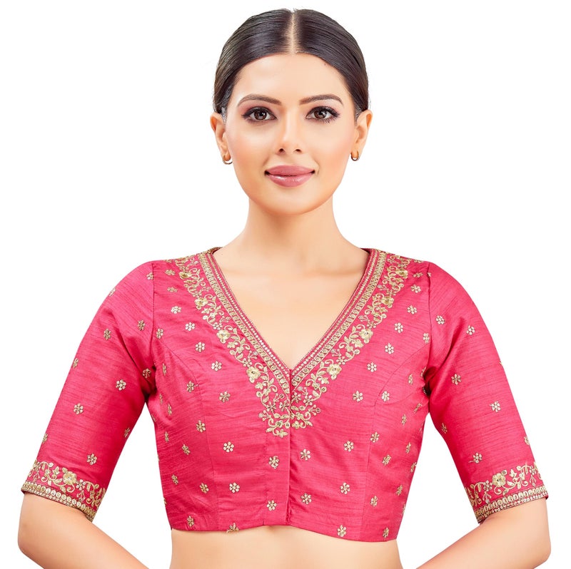 Studio Shringaar Women's Embroidered Wedding Saree Blouse (Pink, 38) - Image 1
