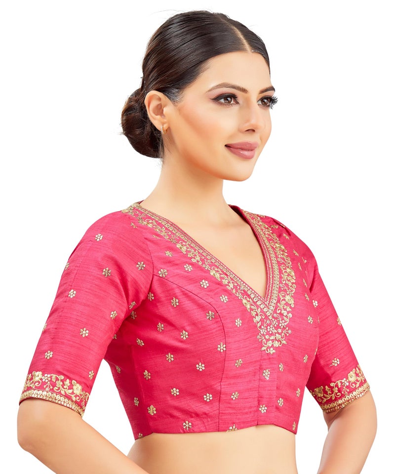Studio Shringaar Women's Embroidered Wedding Saree Blouse (Pink, 38) - Image 4