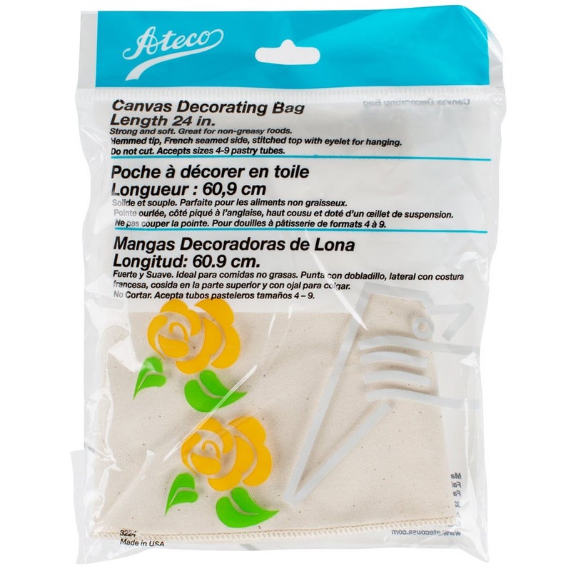 Ateco Ateco 3224 24 Canvas Pastry Decorating Bag  Durable Heat Resistant Canvas Hemmed Tip French Seamed Side 