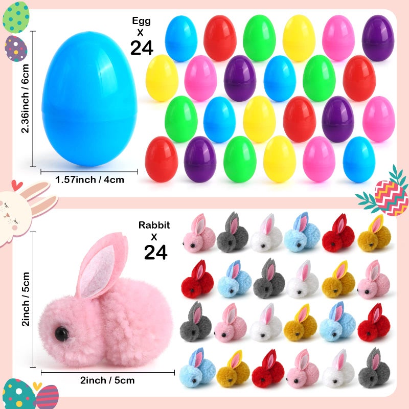 SURCVIO 24 Pack Easter Eggs Fillers with Bunny Plush, Easter Basket Stuffers for Kids Easter Eggs with Toys Inside, Easter Mini Stuffed Bunny Animal for Easter Eggs Hunts Party Favors Surprise Egg - Image 2