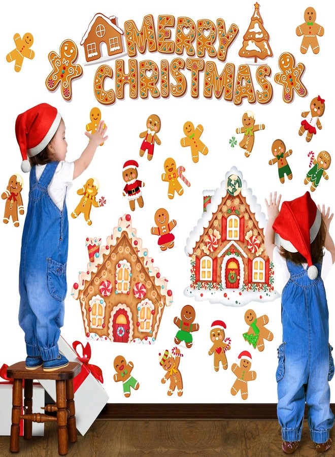 Kajaia Christmas Gingerbread Man Wall Decals Stickers Peel and Stick Wall Sticker Christmas Snowman Santa Candy Cane Winter Wall Decoration for Xmas Children Kids DIY Living Room Bedroom Nursery Decor - Image 1
