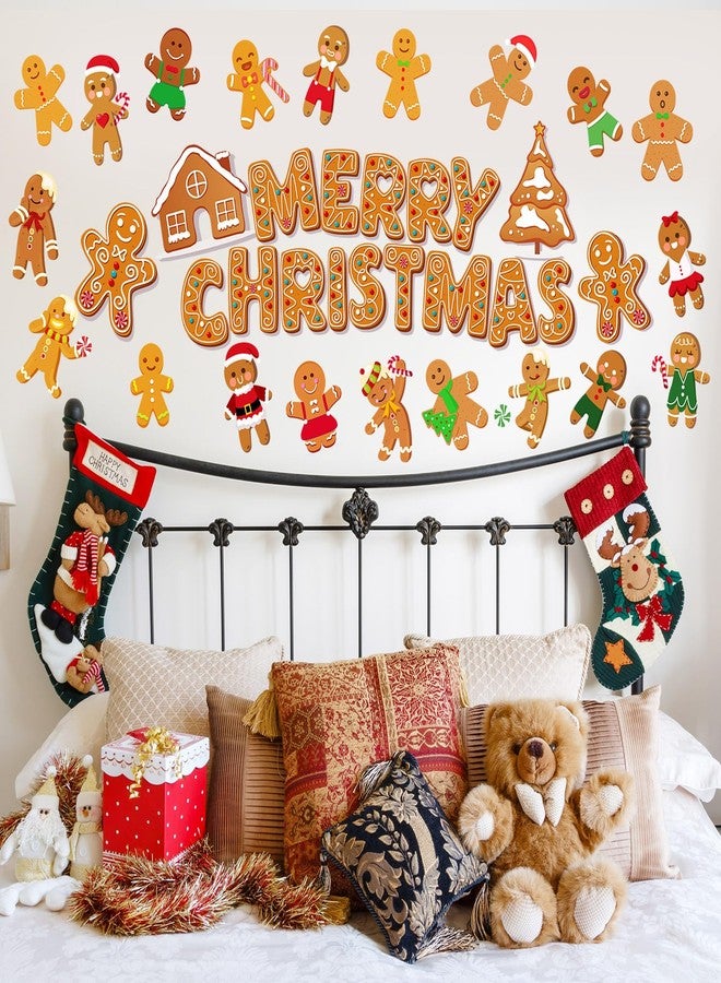 Kajaia Christmas Gingerbread Man Wall Decals Stickers Peel and Stick Wall Sticker Christmas Snowman Santa Candy Cane Winter Wall Decoration for Xmas Children Kids DIY Living Room Bedroom Nursery Decor - Image 5