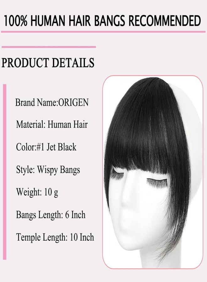 ORIGEN Clip in Bangs Real Human Hair Clip on Wispy Bangs Fringe with Temples Hairpieces Fake Front Bangs Extensions for Women Jet Black Color - Image 2