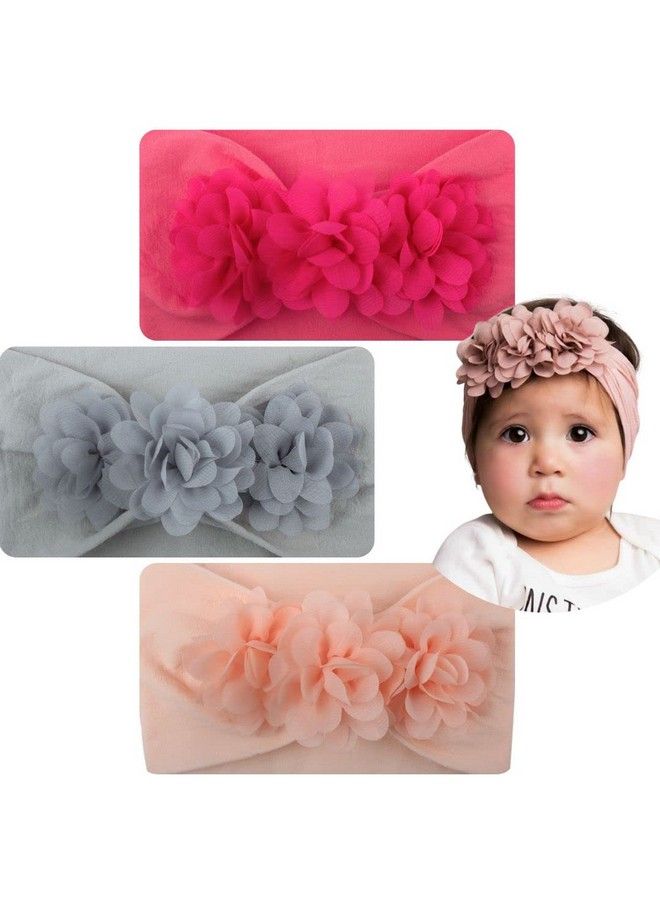 BEMBIKA Newborn Floral Knot Design Baby Infantbaby Girl Soft Cute Toddler Hairbands (Set Of 3) - Image 1