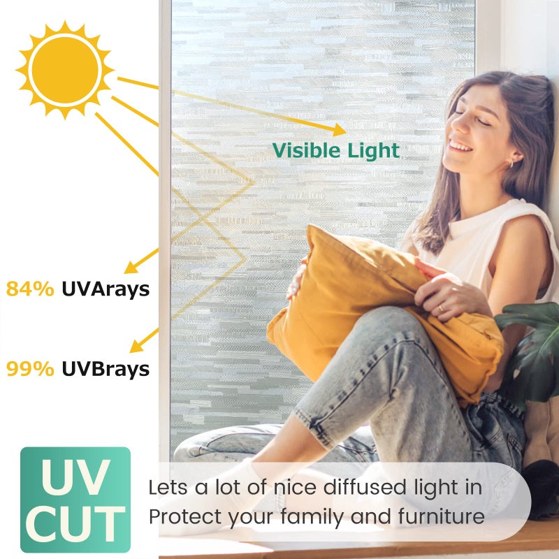 رابيتجو فيلم rabbitgoo Window Privacy Film Frosted Glass Privacy Window Film No Glue Glass Door Film Static Cling Sun الذي يمنع نافذة لاصق فينيل للمكتب المنزلي الحرير 11.8 "× 118.1" " - Image 3