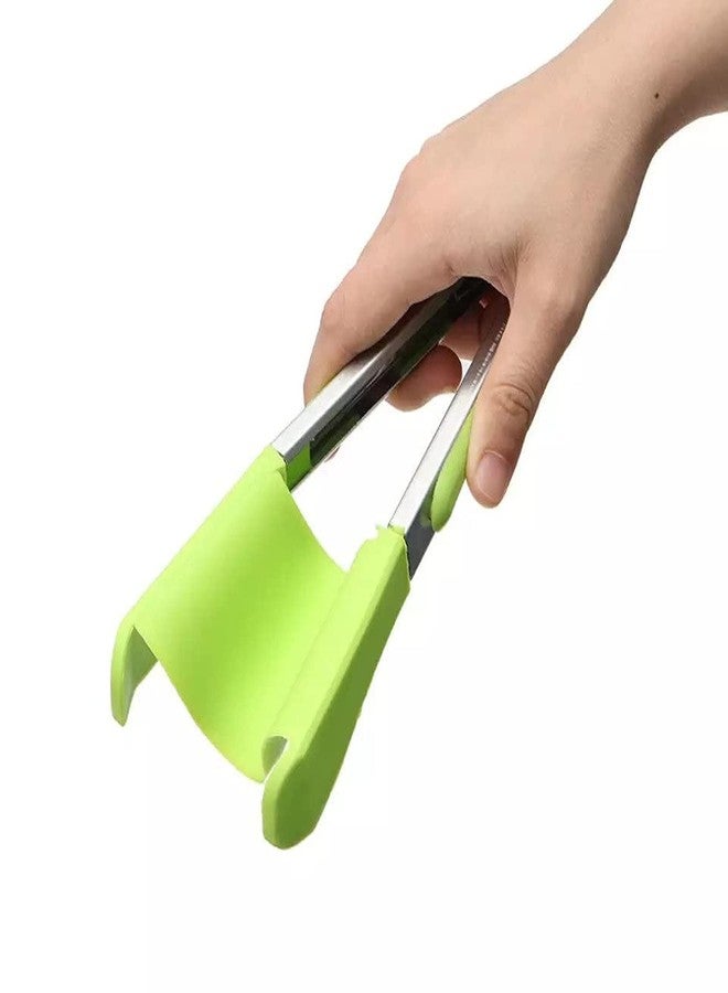 MY DEVELOPMENT Multi-Functional Silicone Spatula Tong | Non-Stick Stainless Steel 2-in-1 Flip Tool | Heat-Resistant BBQ Gadget with Super Grip - Green, 12 Inches - Image 1