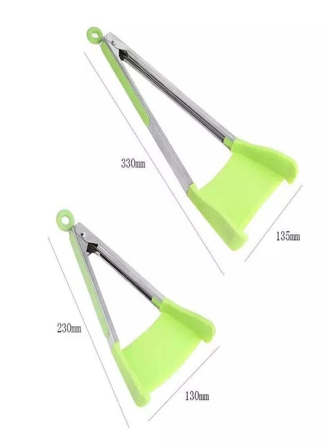 MY DEVELOPMENT Multi-Functional Silicone Spatula Tong | Non-Stick Stainless Steel 2-in-1 Flip Tool | Heat-Resistant BBQ Gadget with Super Grip - Green, 12 Inches - Image 4