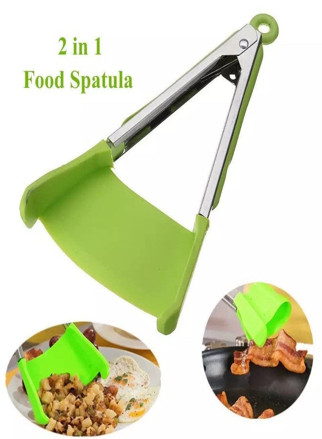 MY DEVELOPMENT Multi-Functional Silicone Spatula Tong | Non-Stick Stainless Steel 2-in-1 Flip Tool | Heat-Resistant BBQ Gadget with Super Grip - Green, 12 Inches - Image 2